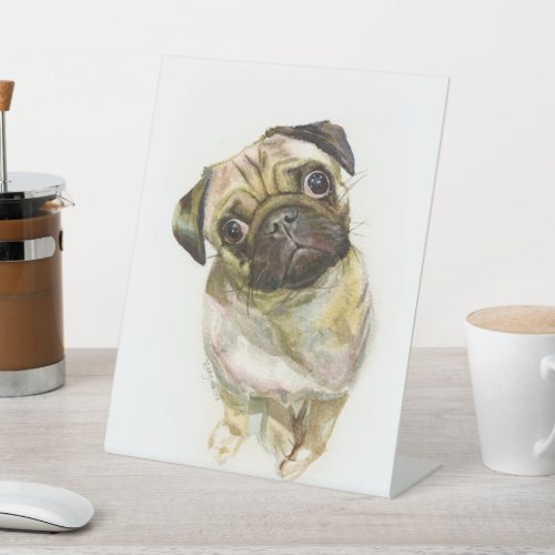 Pug Face Art Print  Cute Pug Dog Pedestal Sign