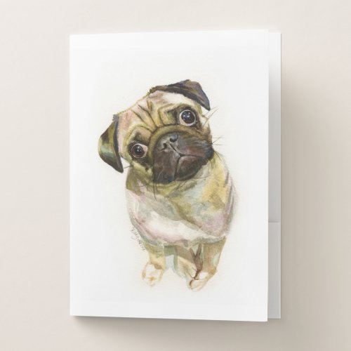 Pug Face Art Print  Cute Pug Dog Pocket Folder