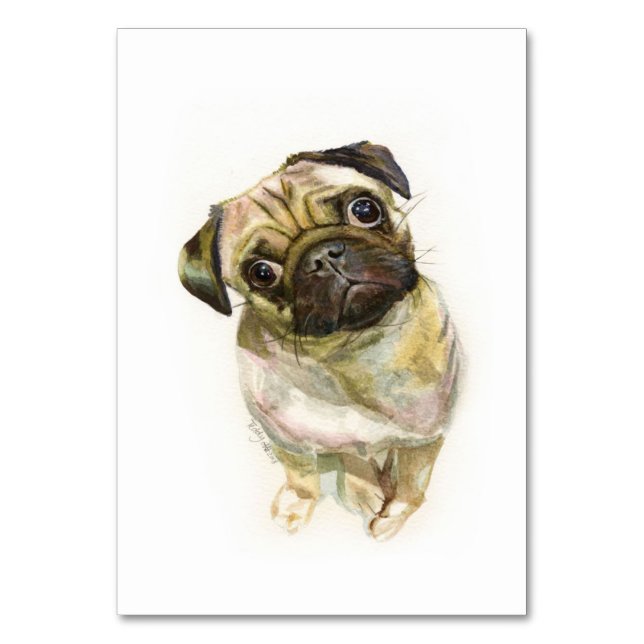 Pug Face Art Print | Cute Pug Dog Table Number (Front)