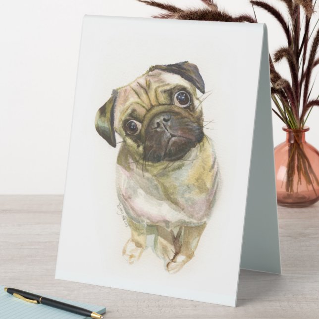 Pug Face Art Print | Cute Pug Dog Table Tent (In SItu (Table))