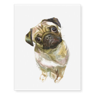 Pug Face Art Print Cute Pug Dog Temporary Tattoos