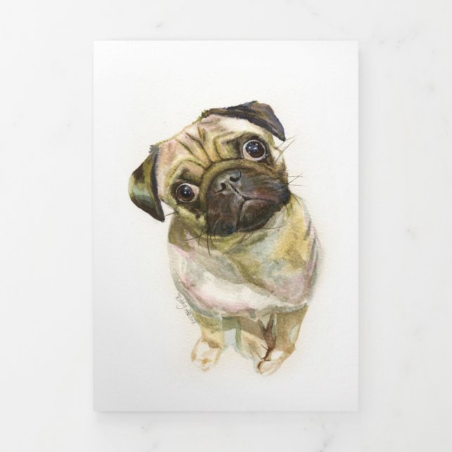Pug Face Art Print | Cute Pug Dog Tri-Fold Announcement (Cover)