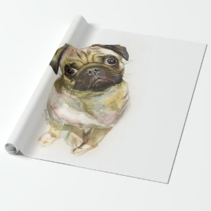 Pug Face Art Print   Cute Pug Dog Wrapping Paper