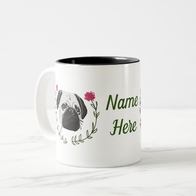 Pug Face, Cute French Bulldog Dog Two-Tone Coffee Mug (Front Left)