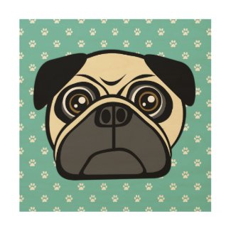 Pug Face Emoji  Wood Wall Art