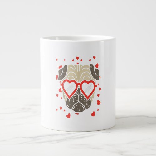 Pug Face Heart Glasses Valentines Day Dog Lover Giant Coffee Mug