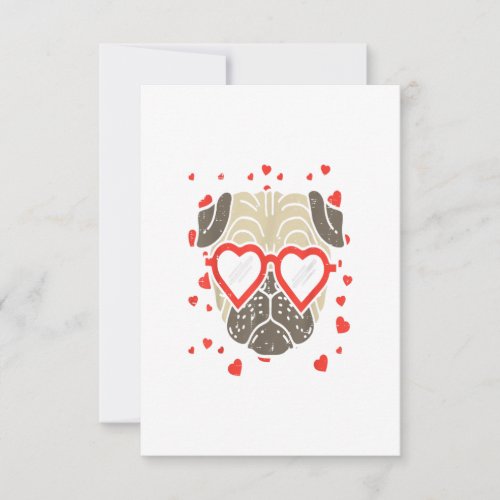 Pug Face Heart Glasses Valentines Day Dog Lover RSVP Card