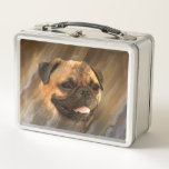 Pug face metal lunch box<br><div class="desc">Fawn pug in an abstract but matching background dog lovers metal lunchbox</div>