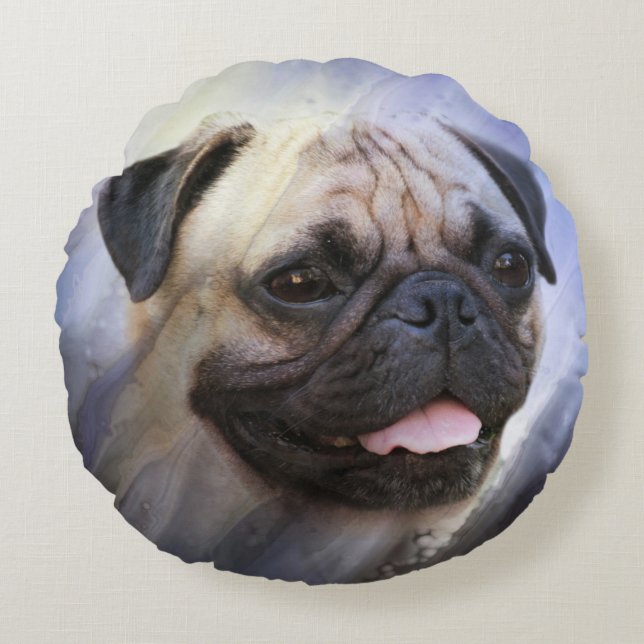 Pug face round pillow (Front)
