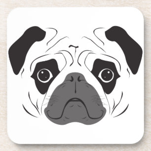 Pug Face Silhouette Beverage Coaster