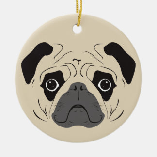 Pug Face Silhouette Ceramic Ornament