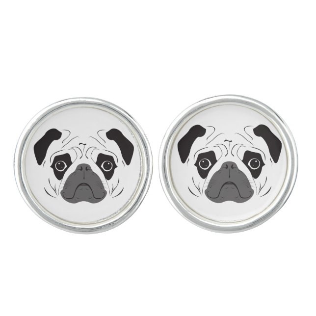 Pug Face Silhouette Cufflinks (Front)