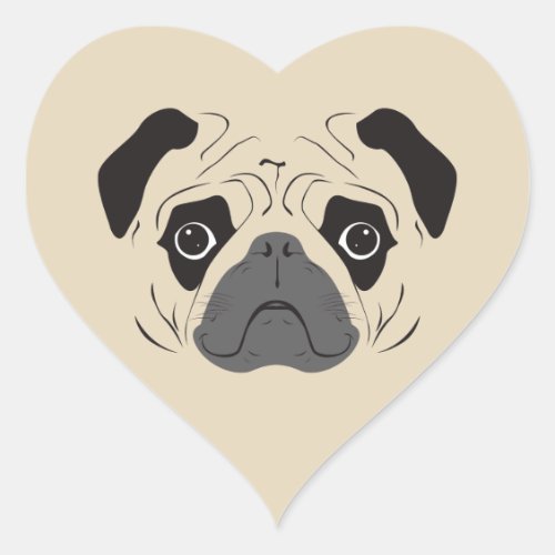 Pug Face Silhouette Heart Sticker