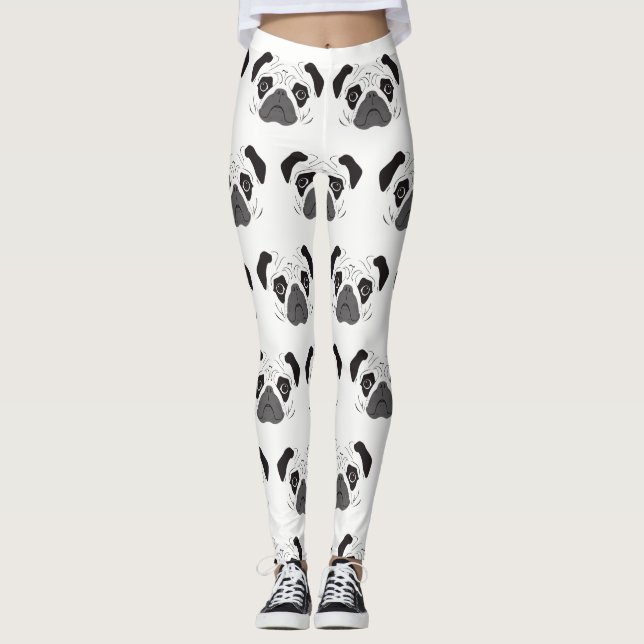 Pug Face Silhouette Leggings (Front)