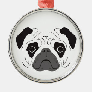 Pug Face Silhouette Metal Ornament