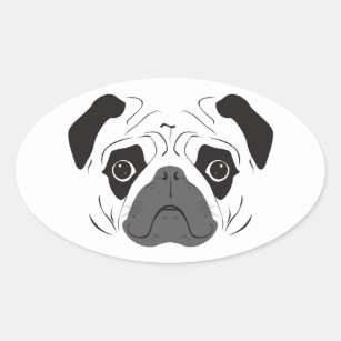 Pug Face Silhouette Oval Sticker