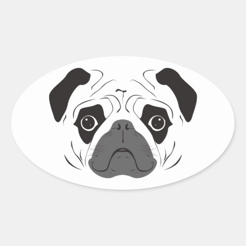 Pug Face Silhouette Oval Sticker