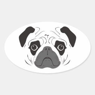 Pug Face Silhouette Oval Sticker