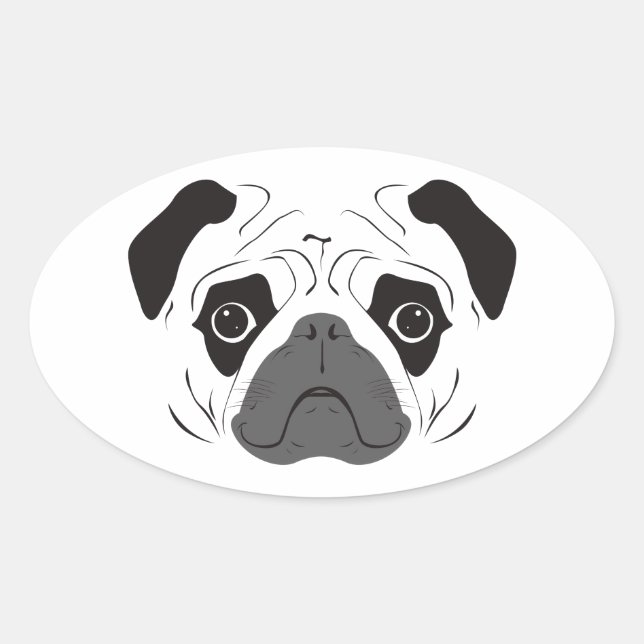 Pug Face Silhouette Oval Sticker (Front)