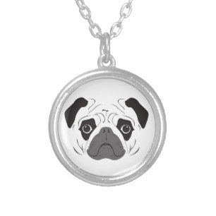 Pug Face Silhouette Silver Plated Necklace
