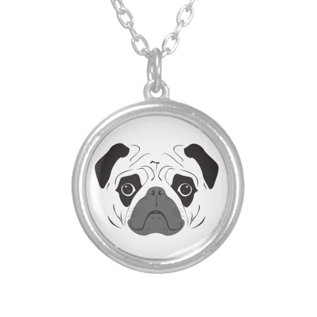 Pug Face Silhouette Silver Plated Necklace (Front)