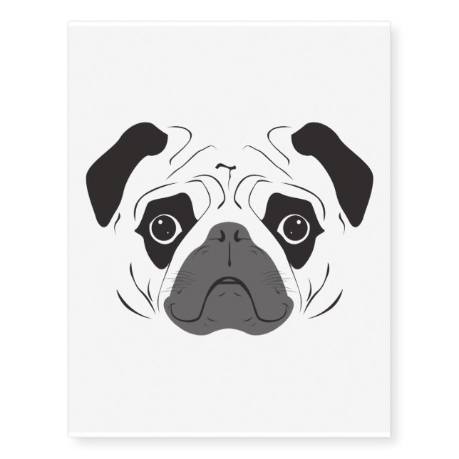 Pug Face Silhouette Temporary Tattoos (Front)