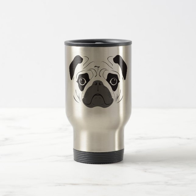 Pug Face Silhouette Travel Mug (Center)