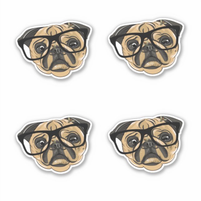 Pug Face with Glasses Vinyl Stickers (Front)