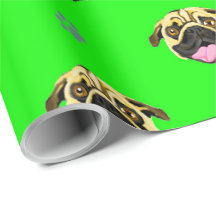 Pug Face Wrapping Paper Green