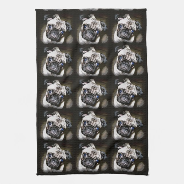 pug faces black towel (Vertical)