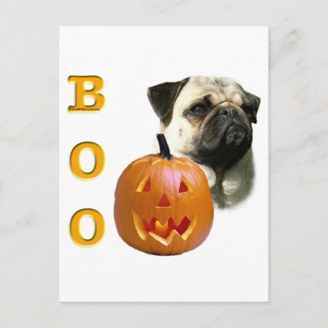 Pug (fawn) Boo Postcard (Front)