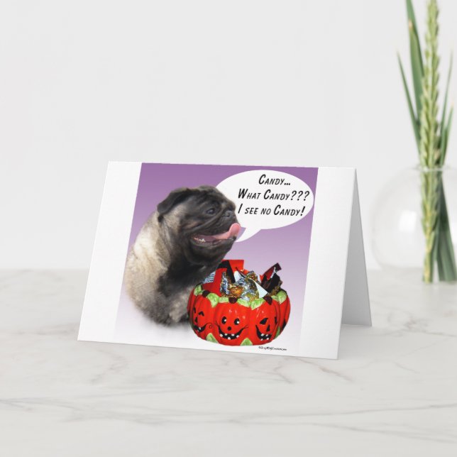 Pug (fawn) Halloween Candy Card (Front)