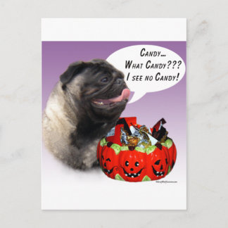 Pug (fawn) Halloween Candy Postcard