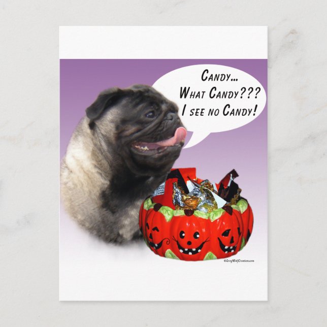 Pug (fawn) Halloween Candy Postcard (Front)