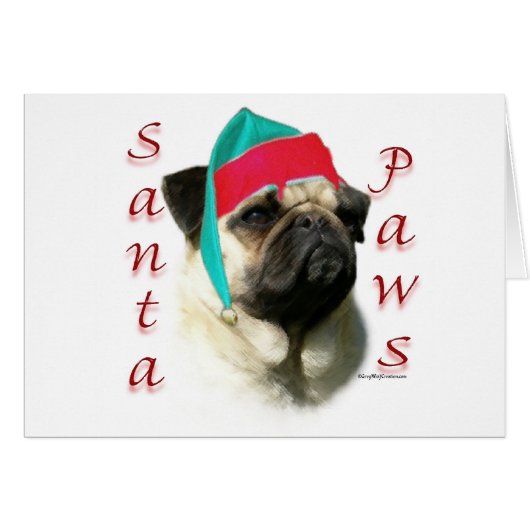 Pug (fawn) Santa Paws Cards (Front Horizontal)
