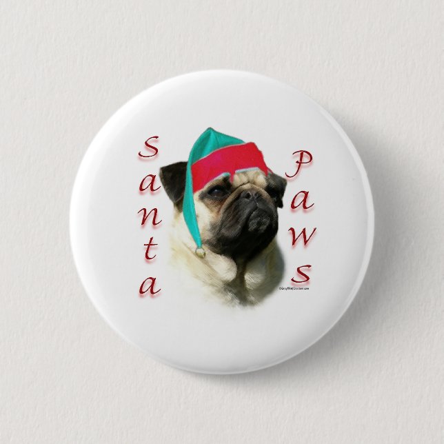 Pug (fawn) Santa Paws Pinback Button (Front)