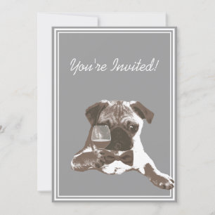 Pug & Fine Wine 30th Birthday Party Invitation