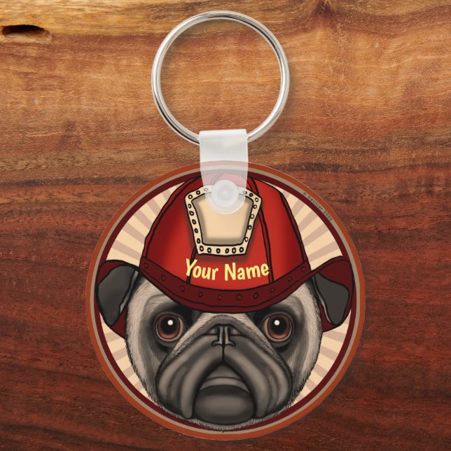 Pug Firefighter keychains (Front)