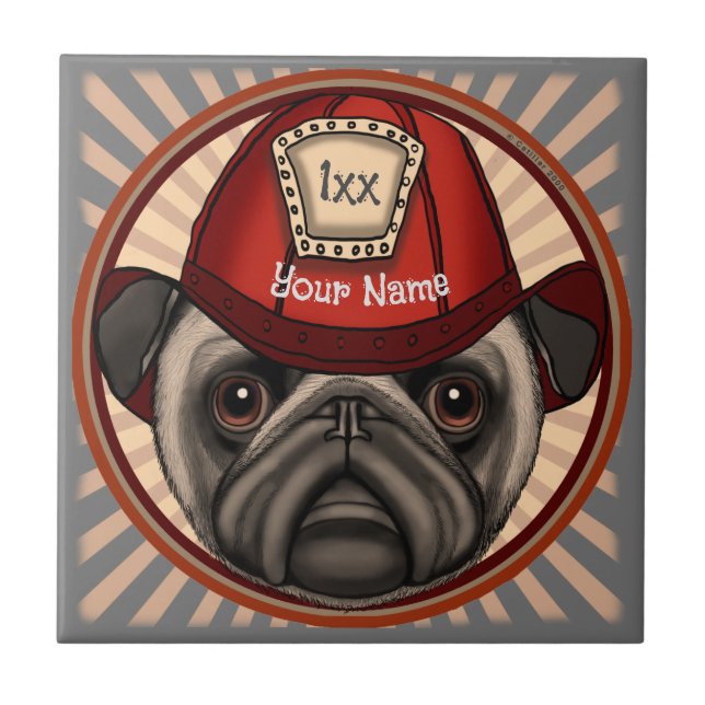 Pug Firefighter   Tile (Front)