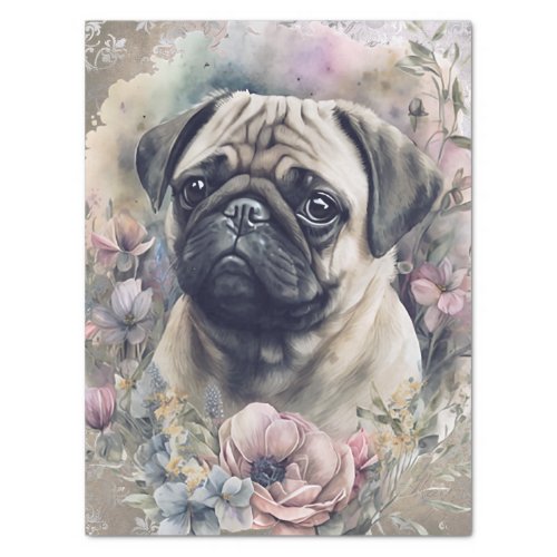 Pug Floral Dog Tissue Paper