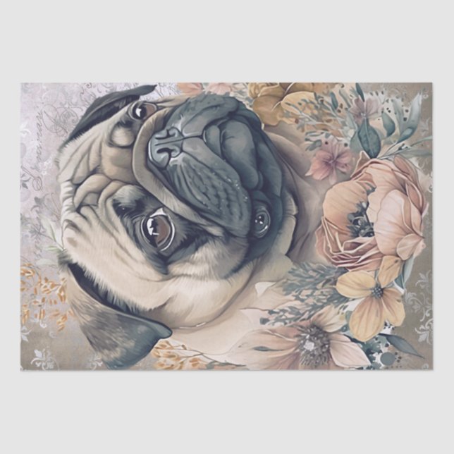 Pug Floral Dog Tissue Paper (Front)