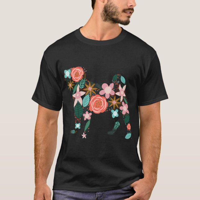 Pug Floral Silhouette T-Shirt (Front)