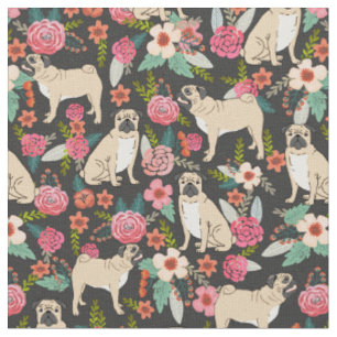 Pug Florals fabric print design pet fabrics