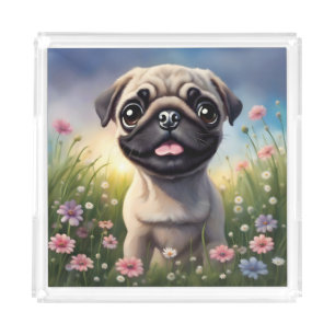 Pug Flowers Acrylic Tray