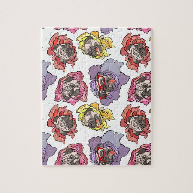 Pug Flowers Jigsaw Puzzle (Vertical)