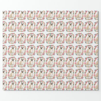 Pug Flowers Wrapping Paper - Cute Pug Wrapping by FriendlyPets at Zazzle
