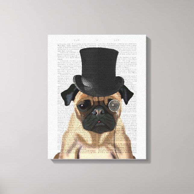 Pug, Formal Hound and Hat Canvas Print (Front)