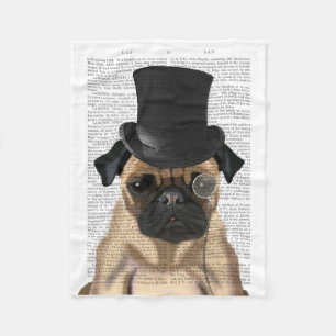 Pug, Formal Hound and Hat Fleece Blanket