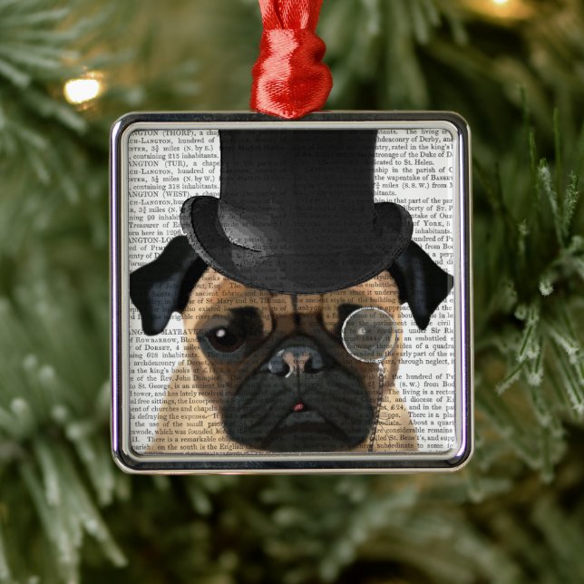 Pug, Formal Hound and Hat Metal Ornament (Tree)