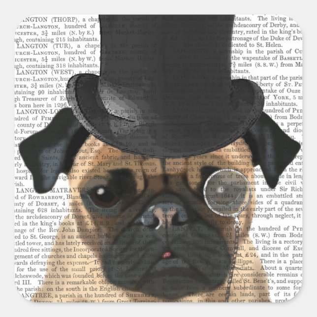 Pug, Formal Hound and Hat Square Sticker (Front)